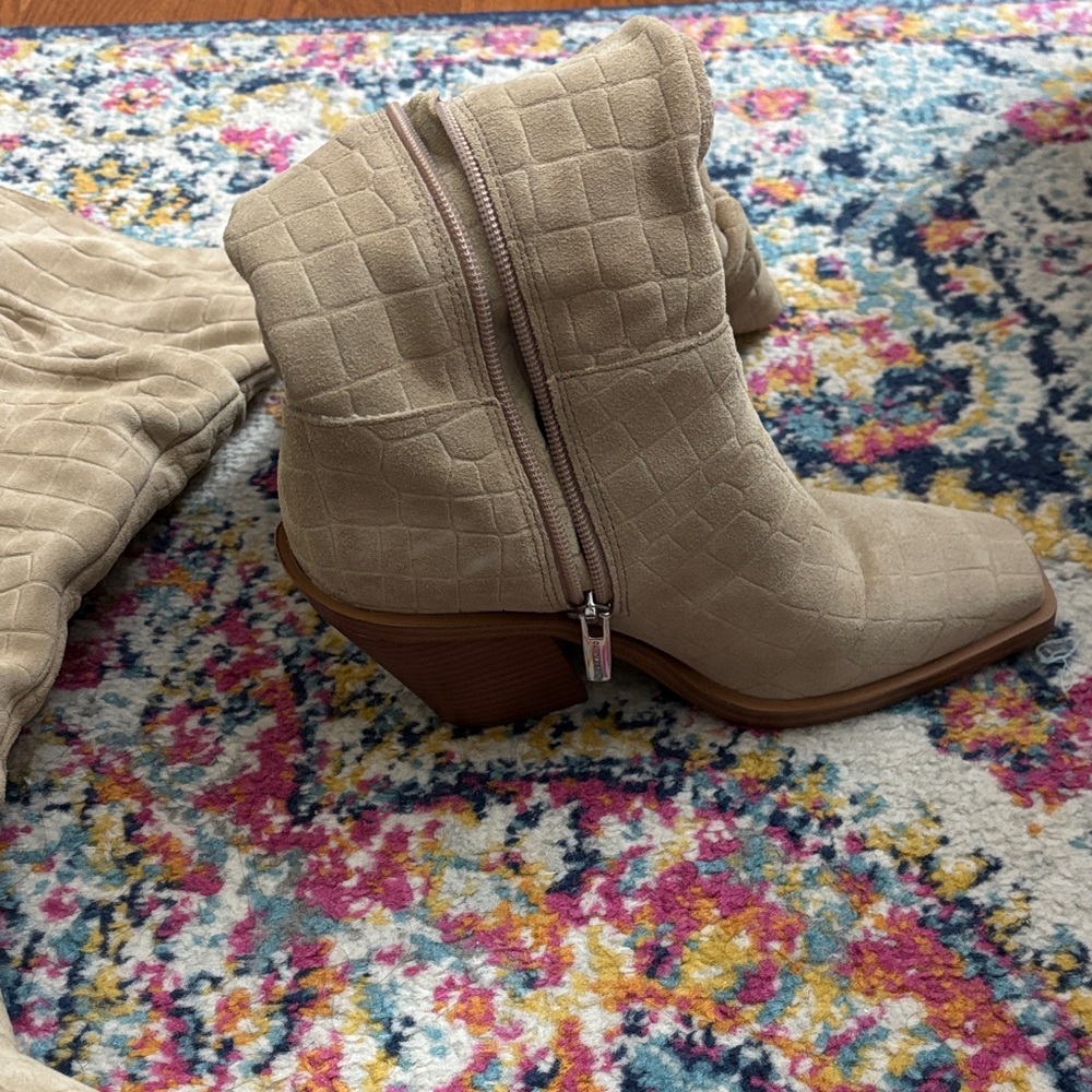 Taupe Suede Knee-High Women's Boots - Picture 3 of 5